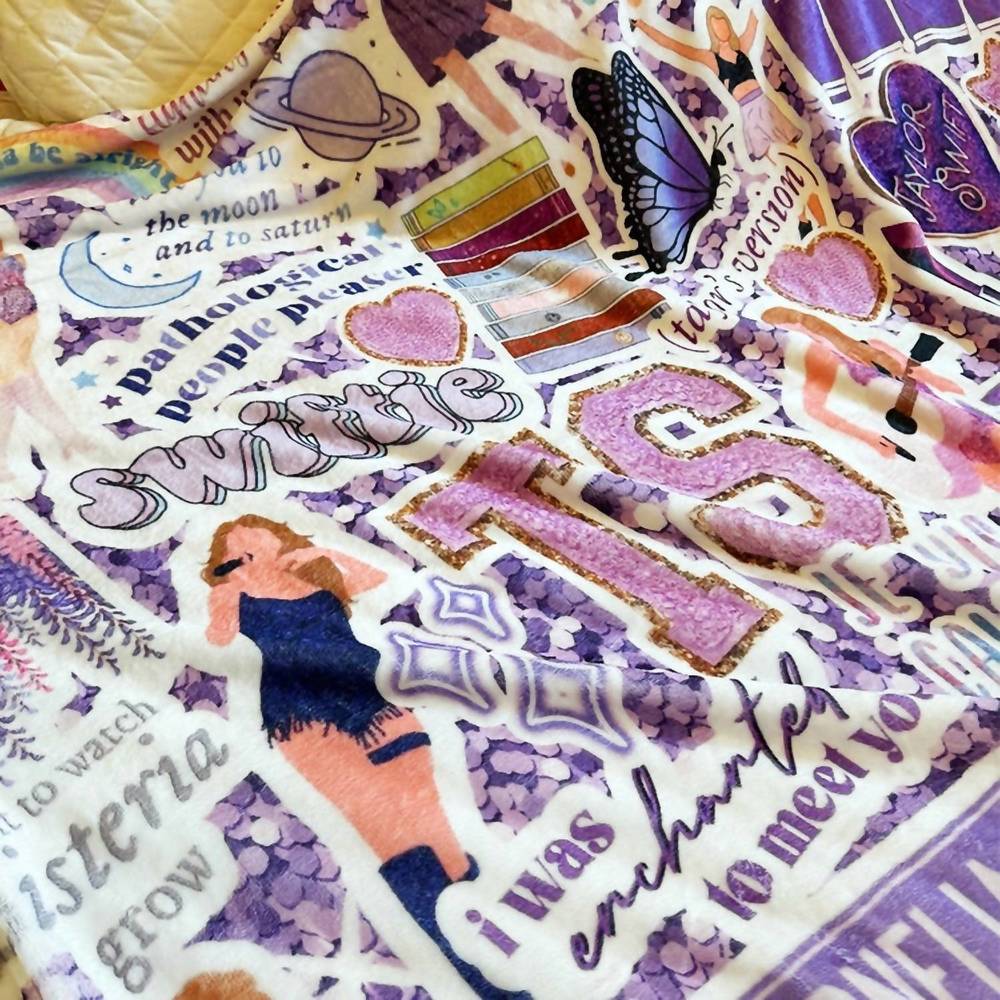 NEW SMALL SHOP girls' eras tour music inspired plush throw blanket in purple